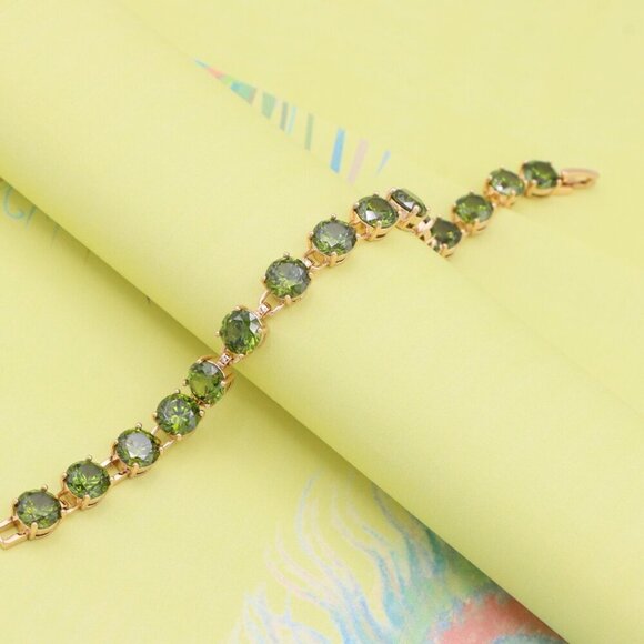 "Green Crystal Rose Gold Bracelet with Round Stones, XPBL1028 - Picture 1 of 12